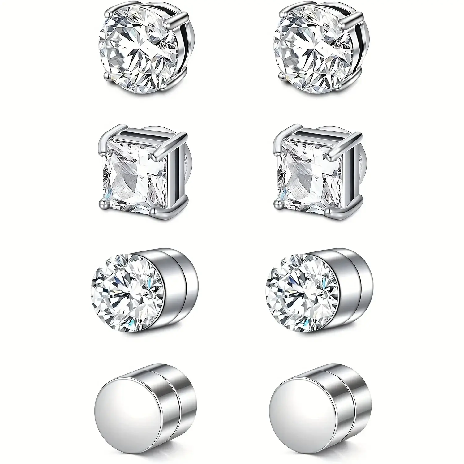 1 Pairs Crystal Strong Magnetic Ear Stud Clip Earrings for Men Women Punk Round 