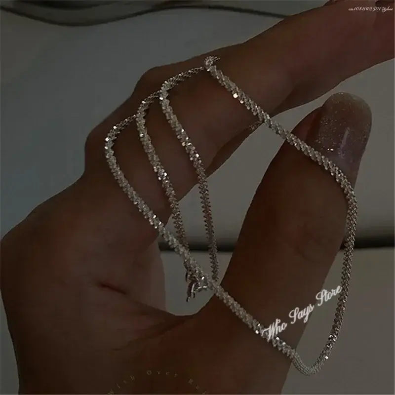 Thumbnail: Stainless Steel Sparkling Clear Zircon Necklace for Women Girl Minimalist Clavic