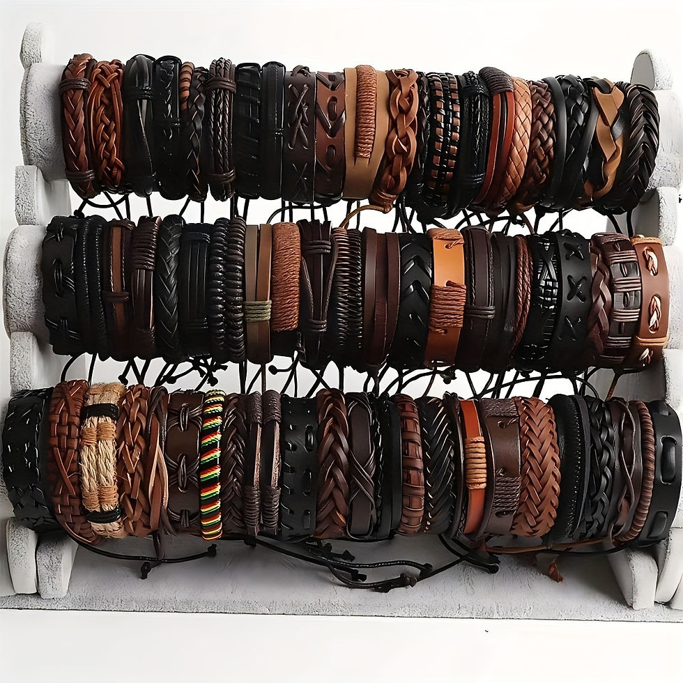 Thumbnail: 20Pcs Braided Leather Bracelets for Men Women Wrap Wood Beads Cuff Bracelet Hemp