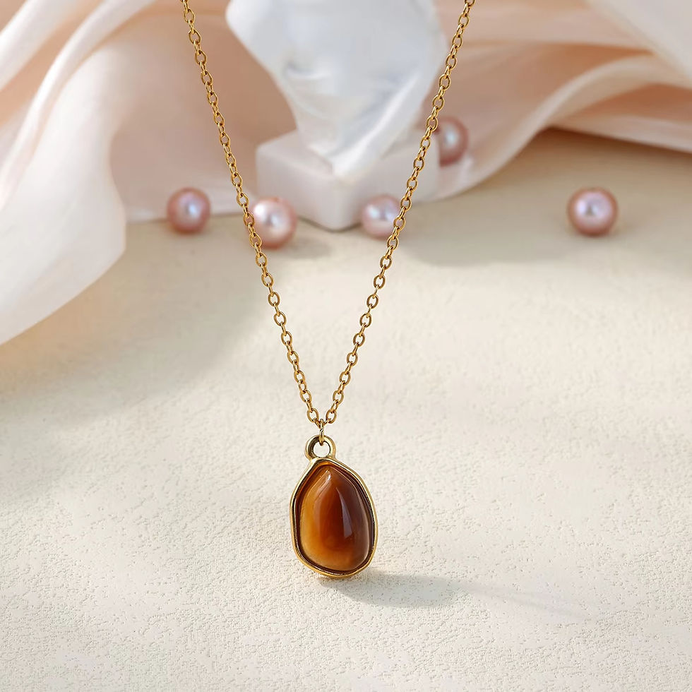 Thumbnail: Trendy Oval Colorful Stone Necklace For Women Stainless Steel Gold Color Green O