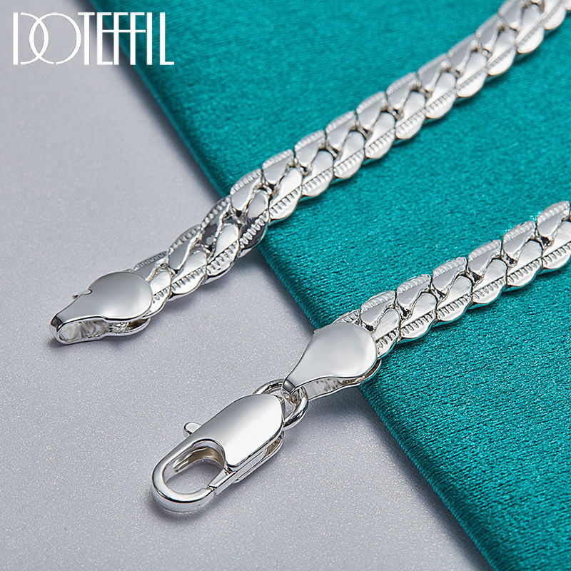 Thumbnail: DOTEFFIL 925 Silver Bracelet 6mm 18/19/20cm Flat Side Chain Lobster Clasp For Wo