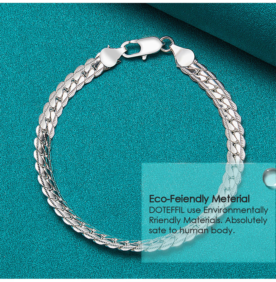 Thumbnail: DOTEFFIL 925 Silver Bracelet 6mm 18/19/20cm Flat Side Chain Lobster Clasp For Wo