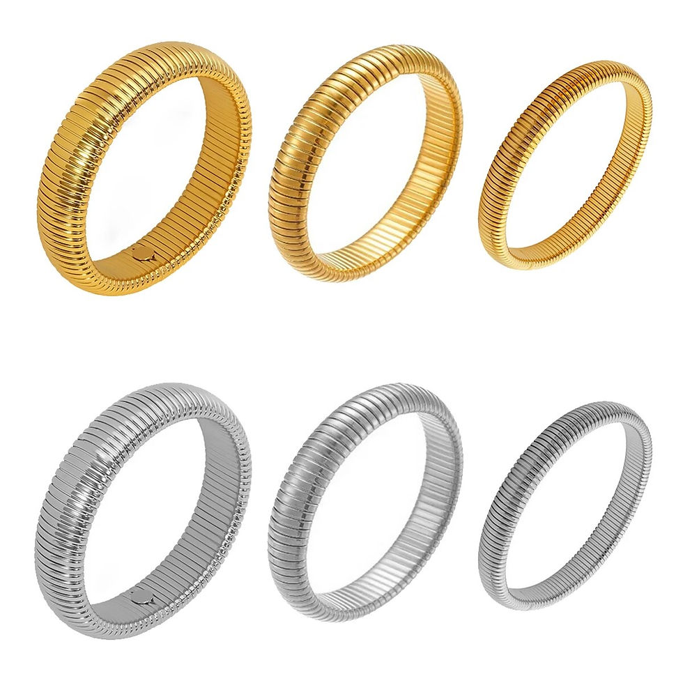 Thumbnail: Waterproof Stainless Steel Retro Elasticity Thick Metal Polish Bracelet 18K Gold
