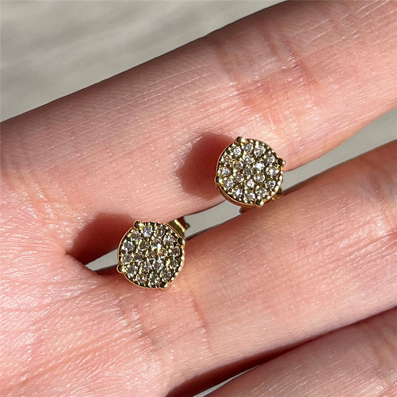 Thumbnail: Huitan Fancy Round Shaped Stud Earrings Paved Shiny CZ Stone Silver Color/Gold E