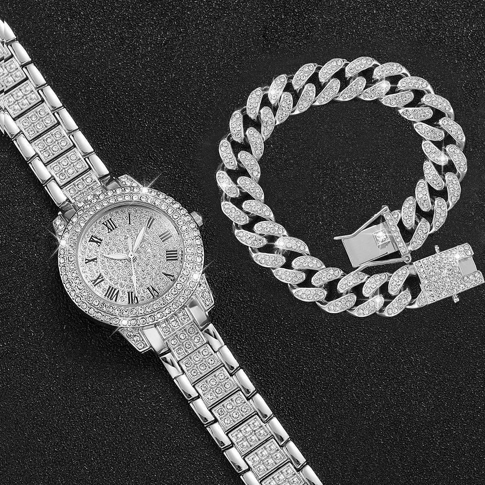 Thumbnail: 2PCS Fashion Diamond Women Watches Gold Watch Ladies Wrist Watches Luxury Rhines