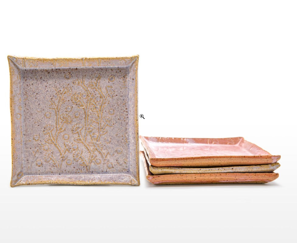 Miniature : Square green tray with flower motive