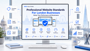 Professional website standards for London businesses showing purpose, evidence, accessibility, responsive design, performance and secure ownership