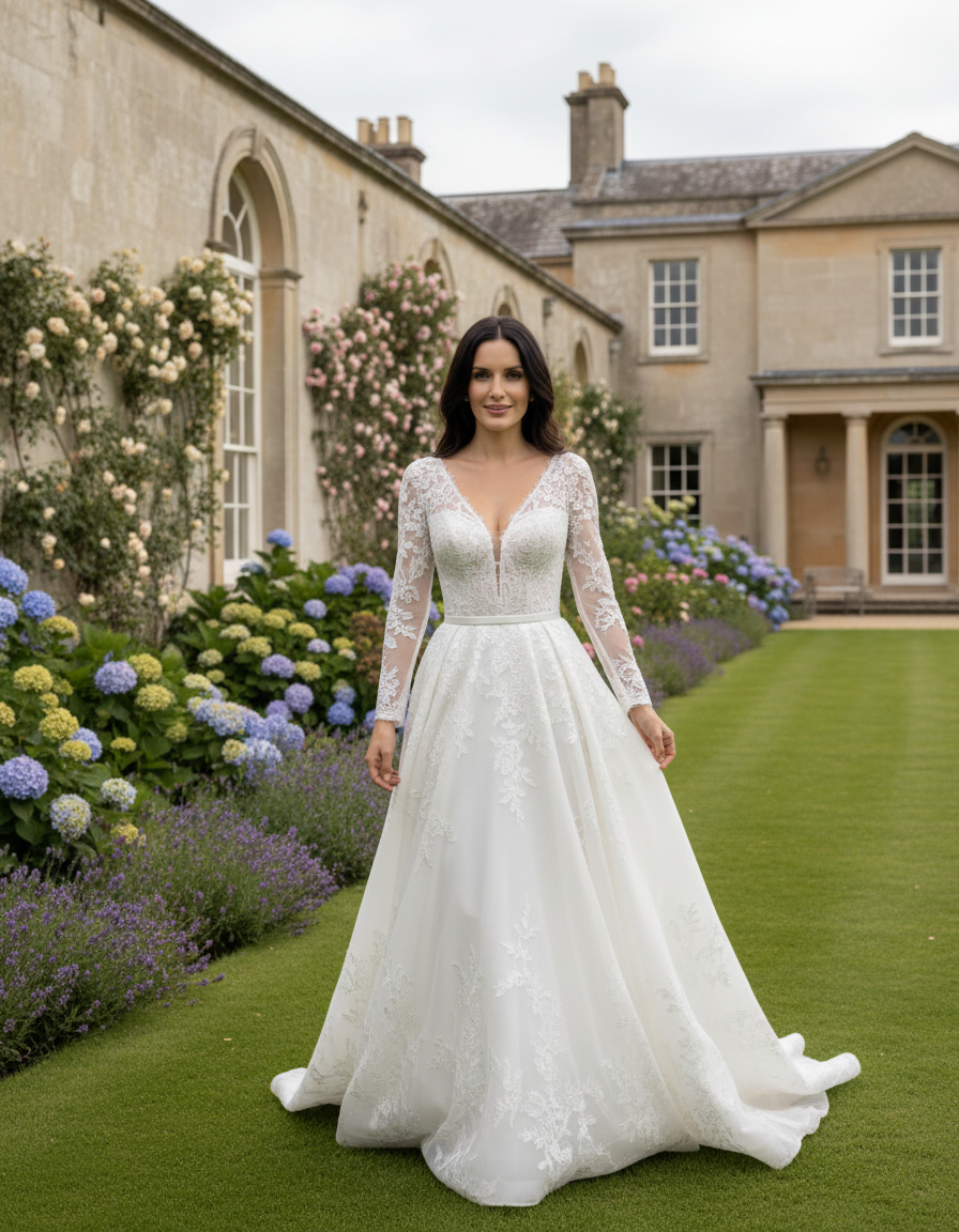 Bride in a modern ivory gown photographed at a Middleton Lodge inspired Georgian Yorkshire estate