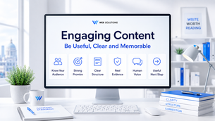 Engaging content framework showing audience knowledge, a strong promise, clear structure, real evidence, human voice and a useful next step