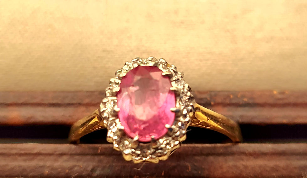 Thumbnail: Vintage 18ct Diamond Pink Sapphire Cluster Ring