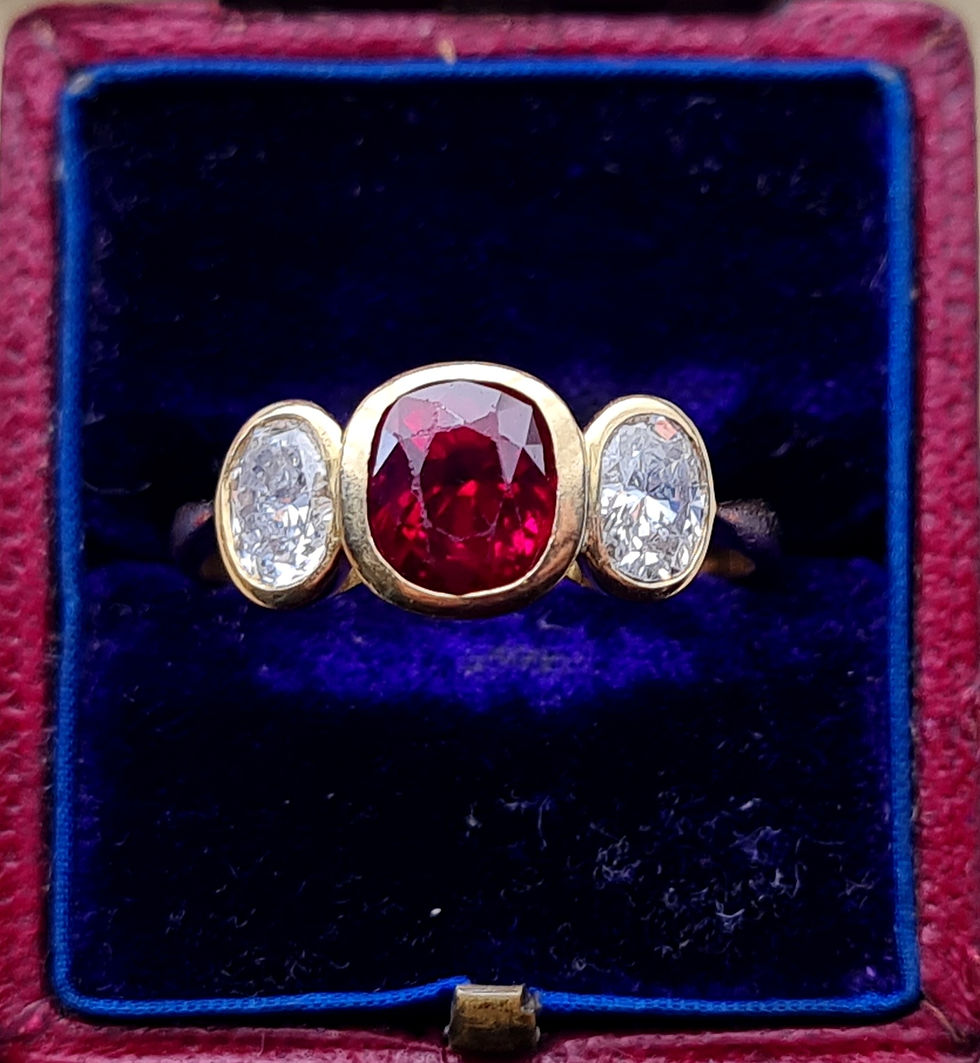 Thumbnail: Antique 18ct Gold Natural Ruby & Diamond 3 Stone Ring Early 20th Century