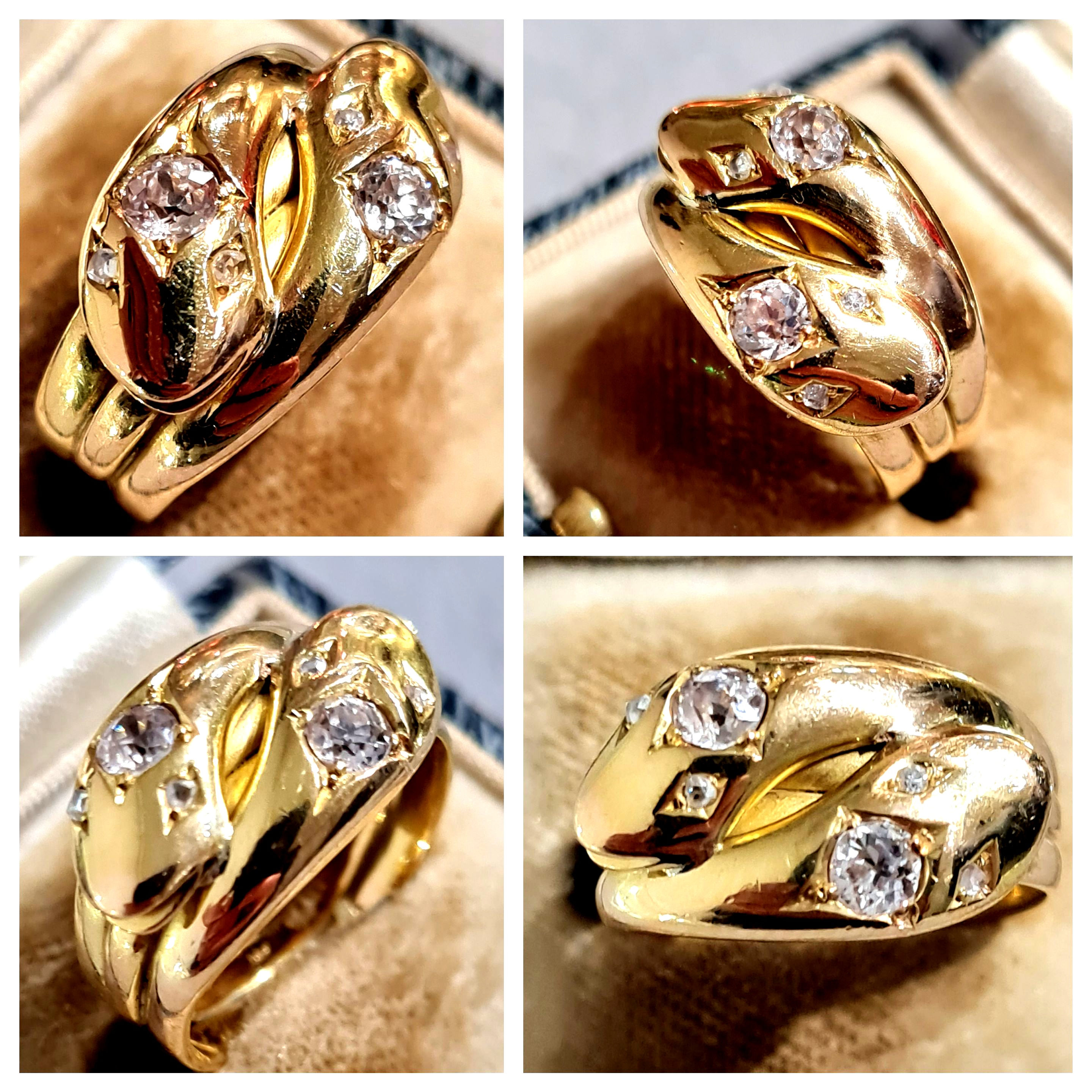 Victorian 18ct Gold & Diamond 💎 Double Head Snake Ring