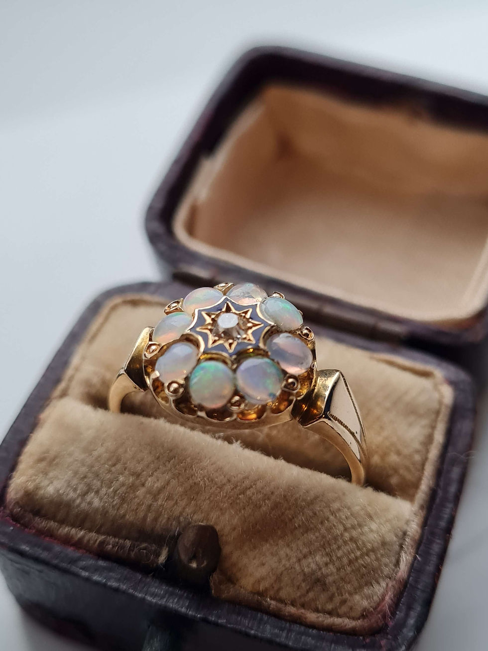 Thumbnail: 18ct Gold Victorian Opal Diamond & Enamel Ring  c.1870