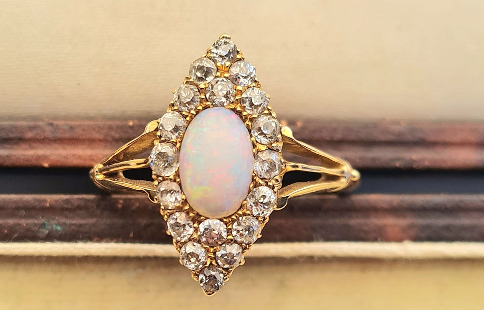 Thumbnail: Victorian 18ct Gold Opal and Diamond Ring 1899, Rare Chester Hallmark 