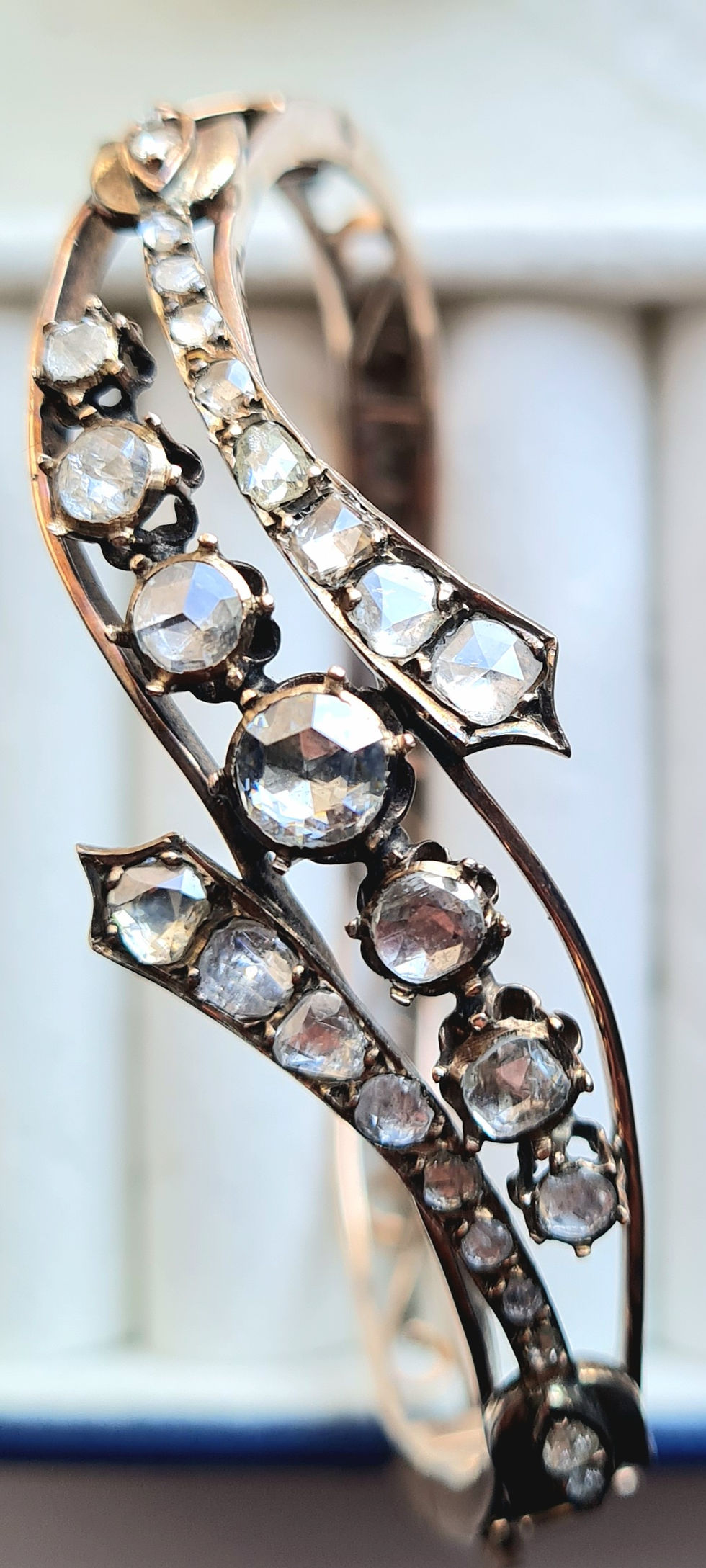 Thumbnail: Victorian 9ct Gold 2ct Old Mine Rose Cut Diamond Exceptional Large Bangle