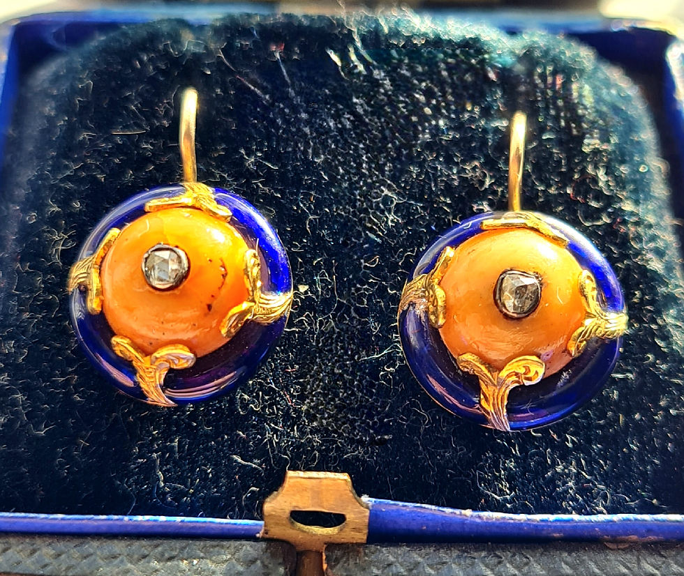 15ct Gold Victorian Diamond Enamel Coral Earrings