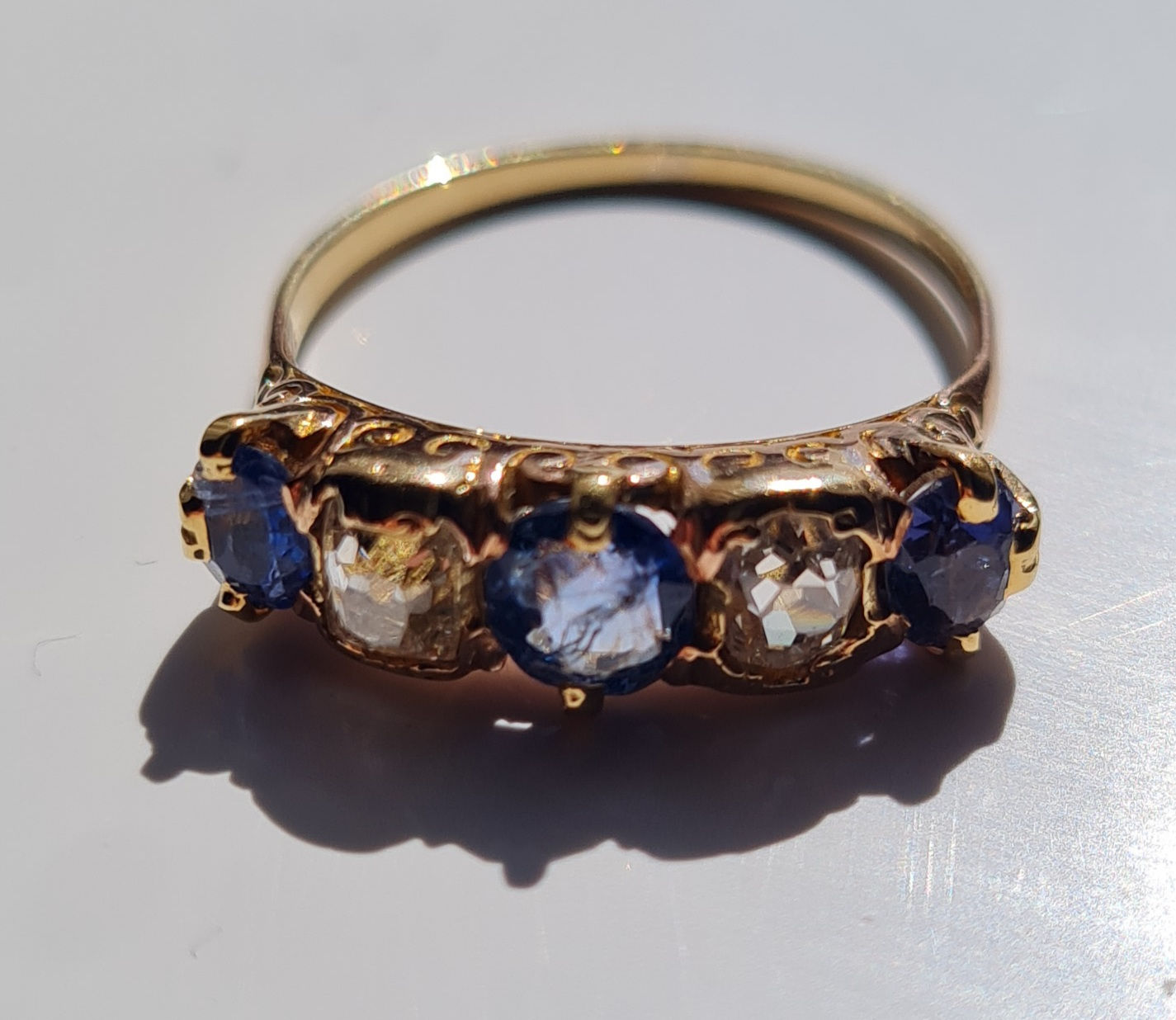 18ct gold diamond sapphire ring Victorian .