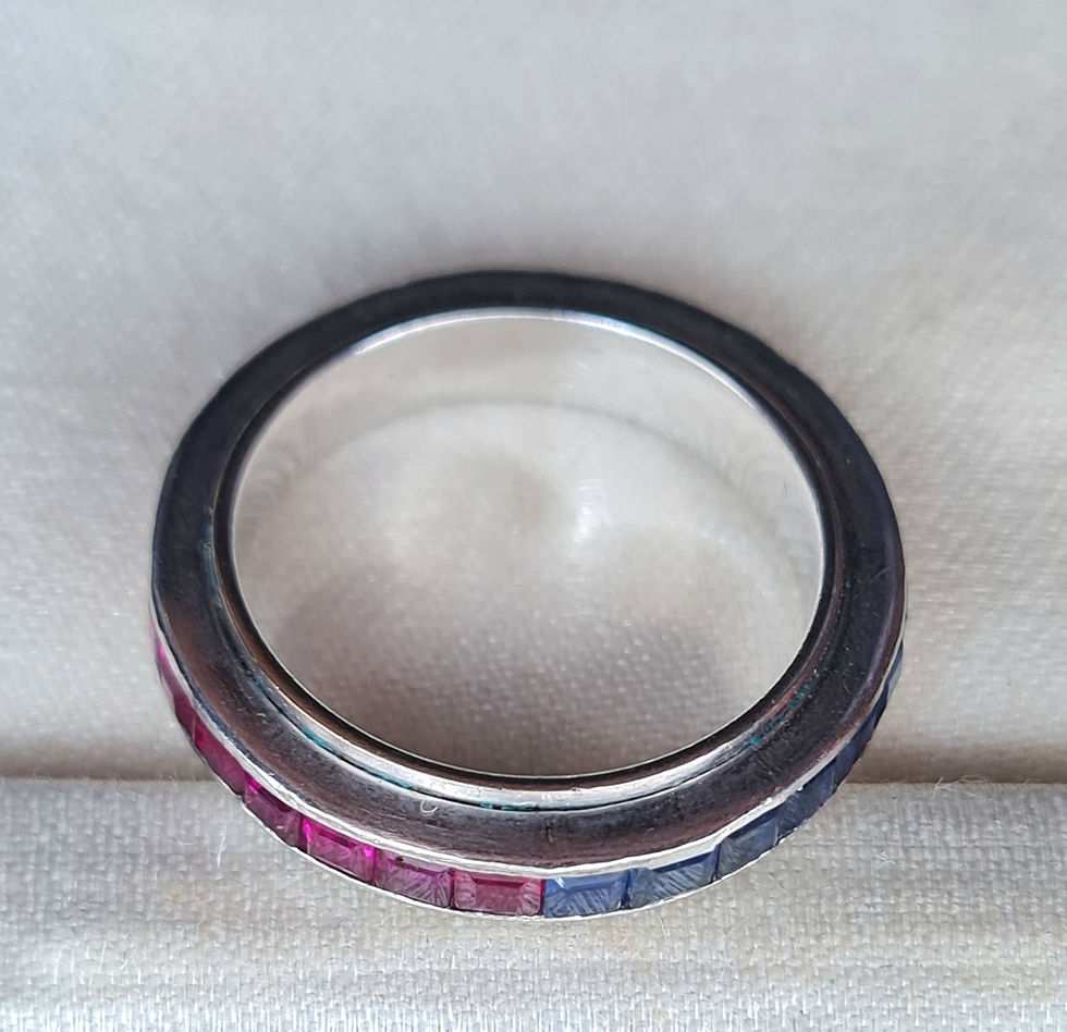 Thumbnail: Art Deco 18ct Gold Eternity Ring Princess Cut Ruby & Sapphire Night & Day