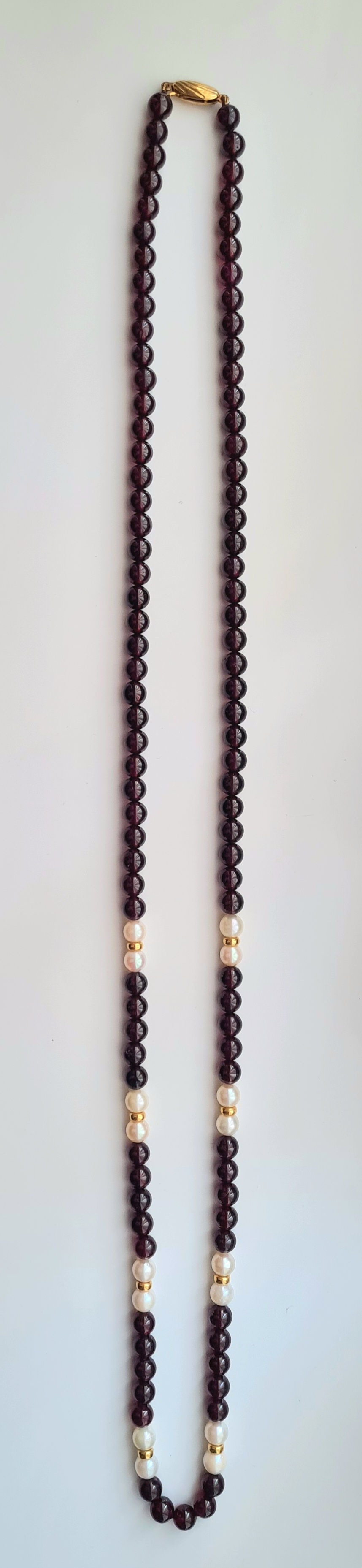 Thumbnail: Vintage 9ct Gold Garnet and Pearl Necklace