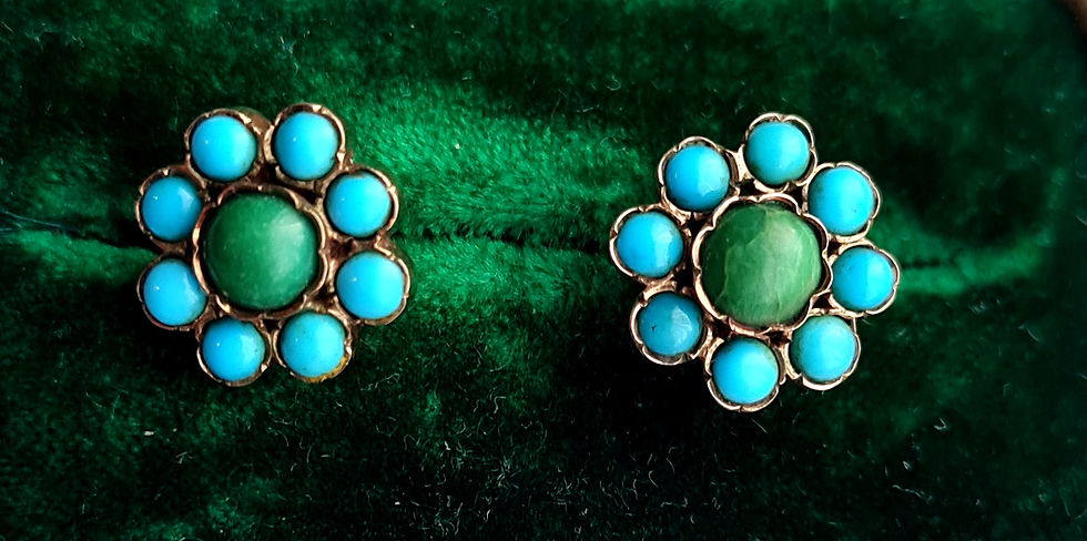 Thumbnail: 18ct Gold Victorian Natural Turquoise Cluster Large Stud Earrings