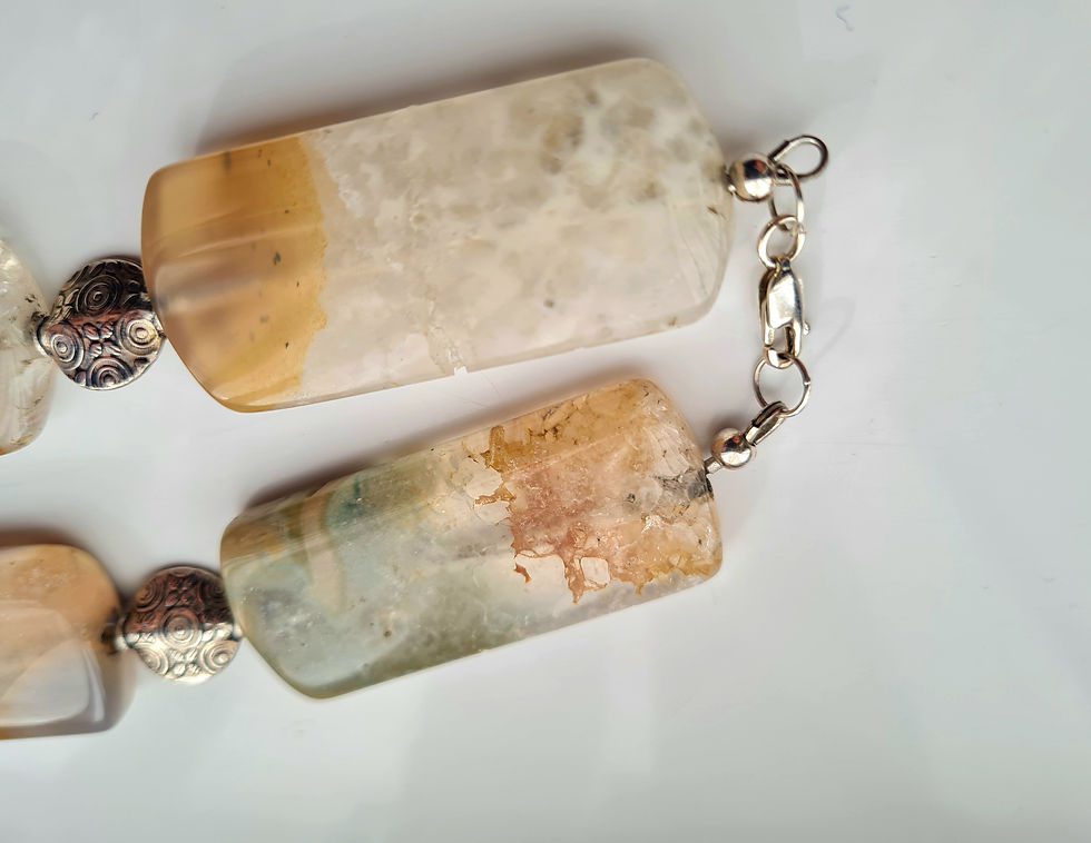Thumbnail: Vintage Silver Agate Necklace Large Heavy
