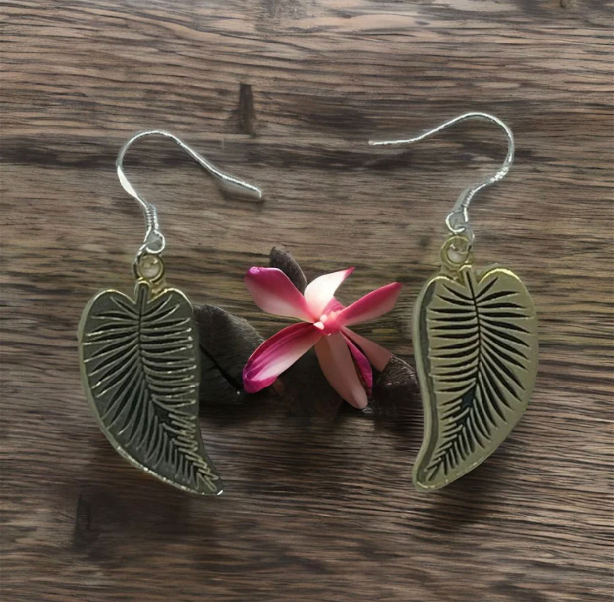Palm Leaf Shank Enamel Earrings