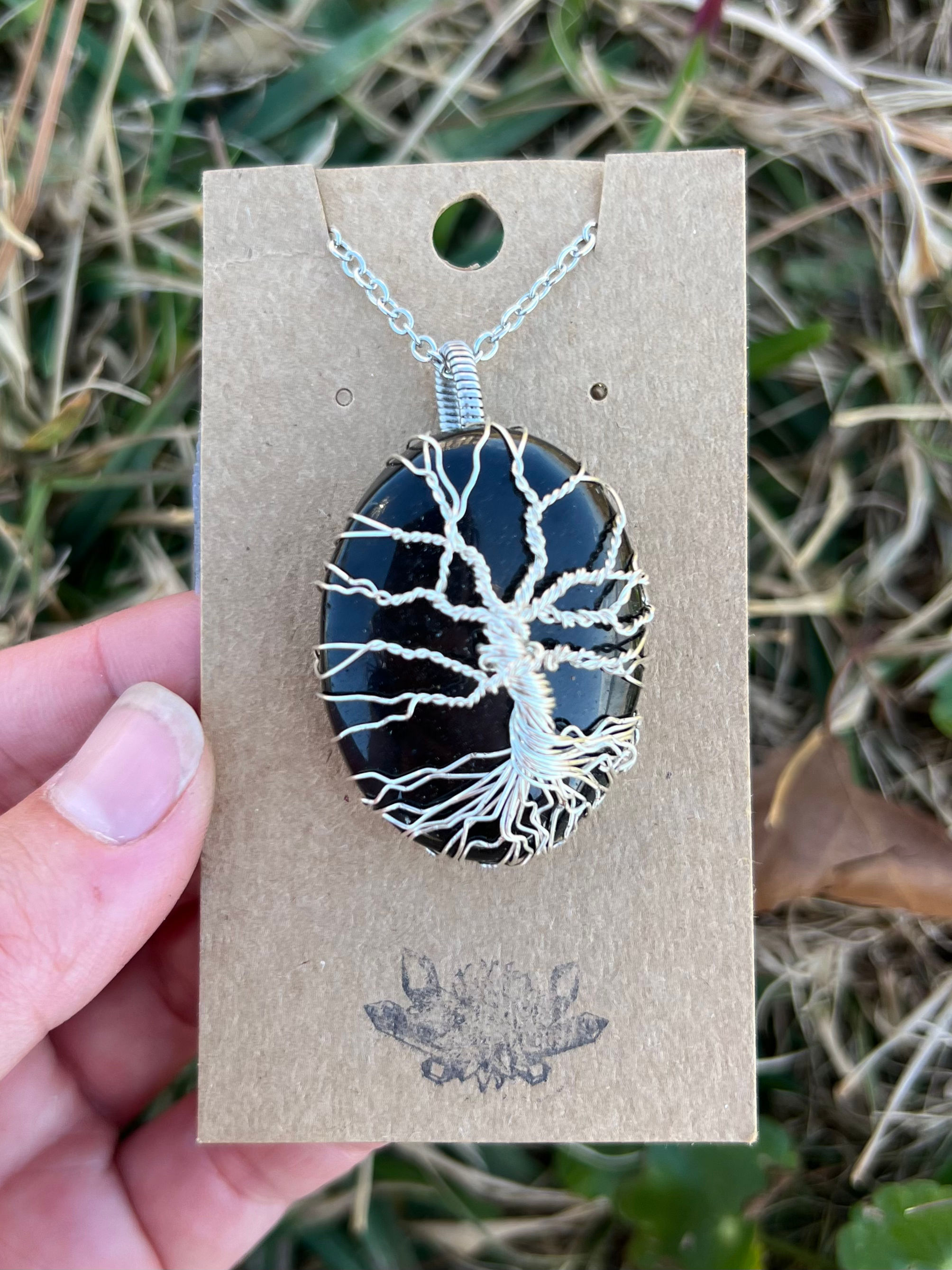 Onyx Silver Tree of Life Necklace 