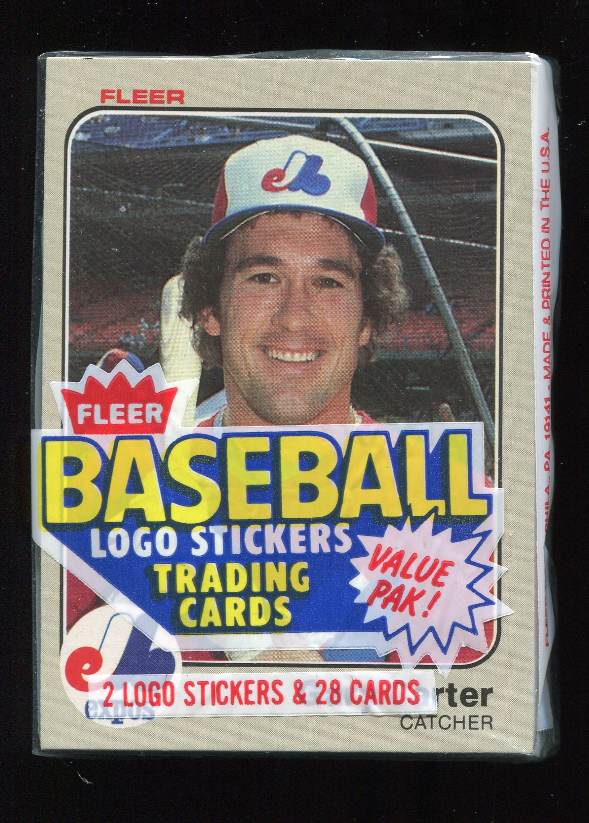 1983 Fleer Baseball unopened cello pack Gary Carter on top