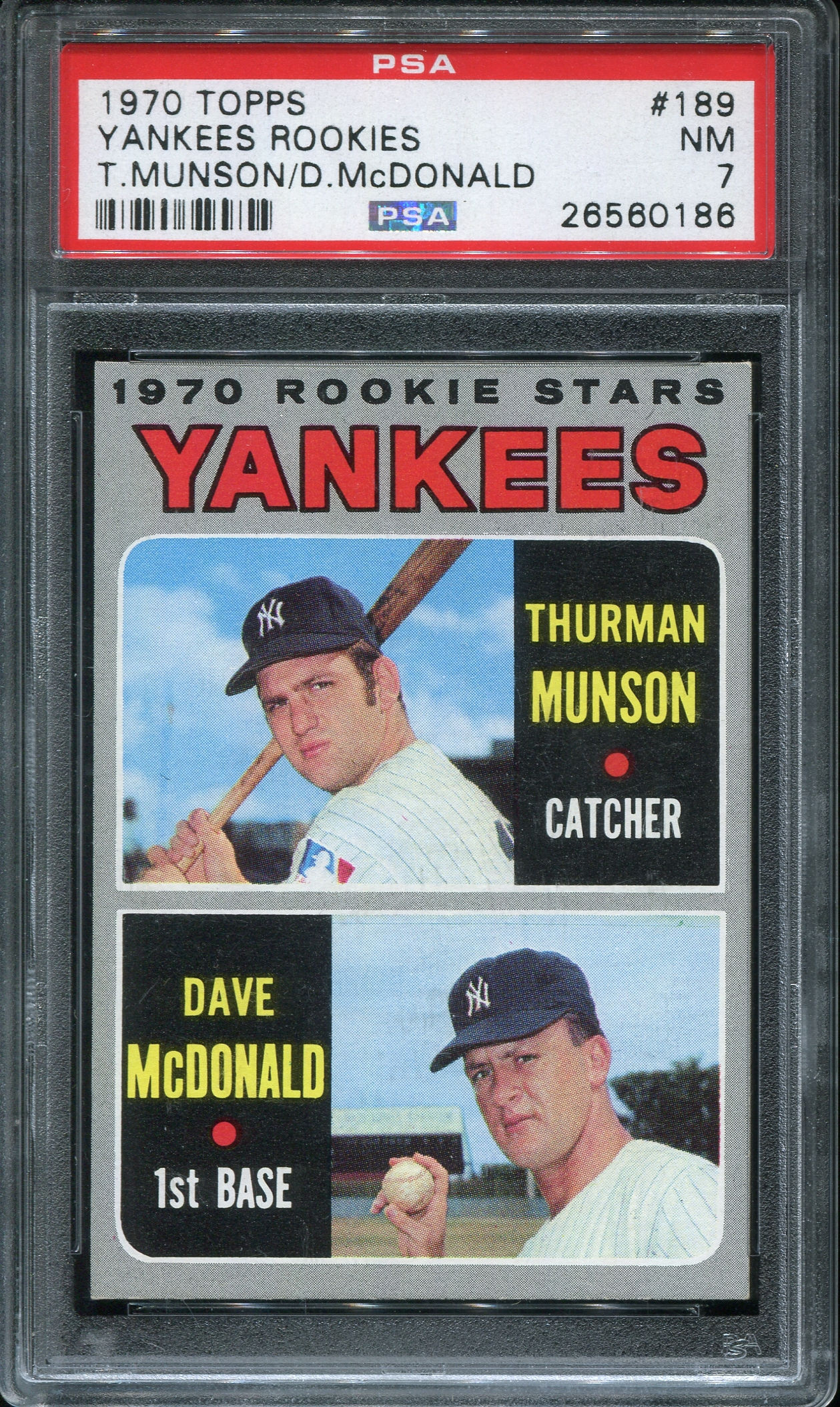1970 Topps #189 PSA 7 Thurman Munson NM ROOKIE RC NEW YORK YANKEES