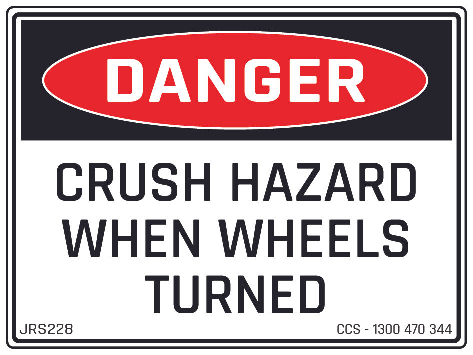Crush Hazard When Wheel Turned Sticker