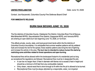 Columbia County Fire Season Burn Ban