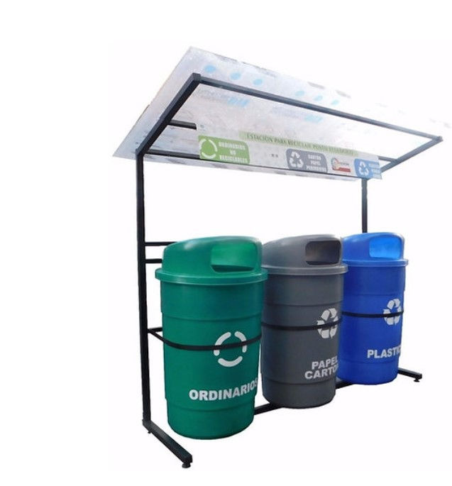 Punto Ecológico 208 Ltrs tapa alta, con techo 3 Puestos.