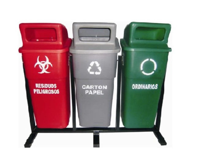 Punto Ecológico tapa alta 50Ltrs, 3puestos