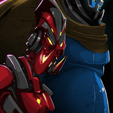 two original characters created just for fun. A couple of evil robots.