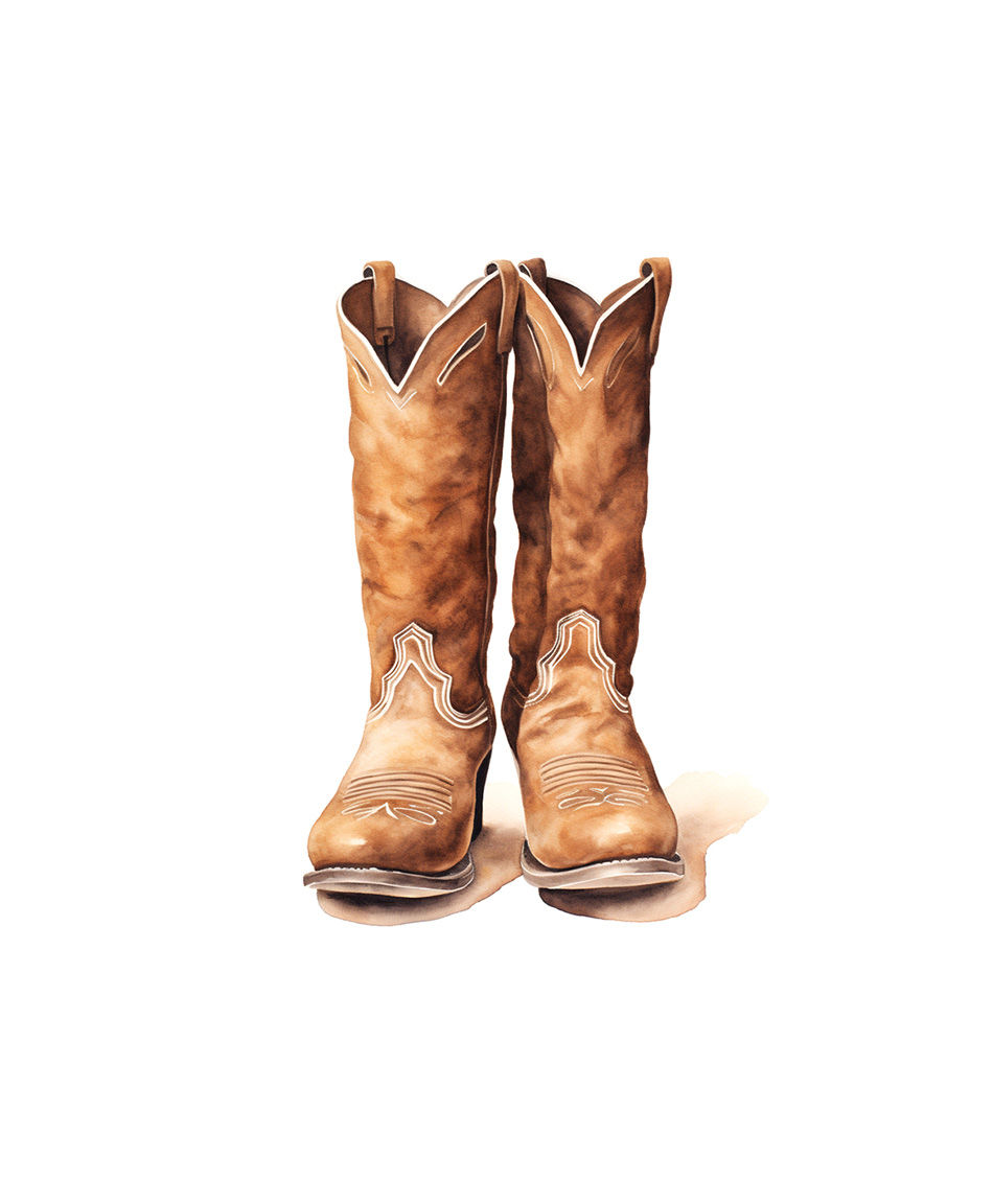 Thumbnail: Western Watercolors - Cowboy Hat, Saddle, Cowboy Boots, Lasso Prints - All Iconi