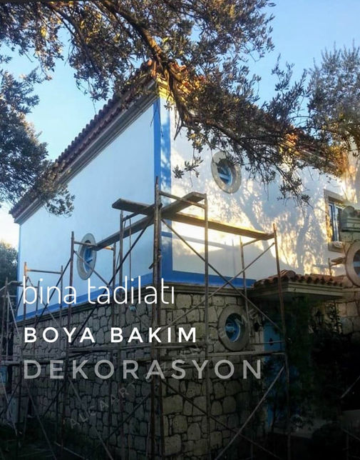 Çeşme Alaçatı bölgelerinde ev villa tadilatı dış cephe onarım boya badana siva. Çeşme mantolama. Bina giydirme sistemleri dekorasyon.
