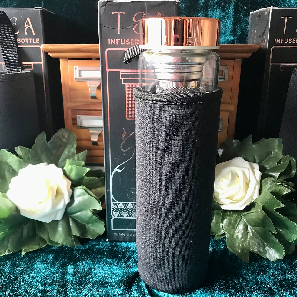 Thumbnail: Rose Quartz  - Crystal Glass Tea Infuser Bottle - Rose Gold