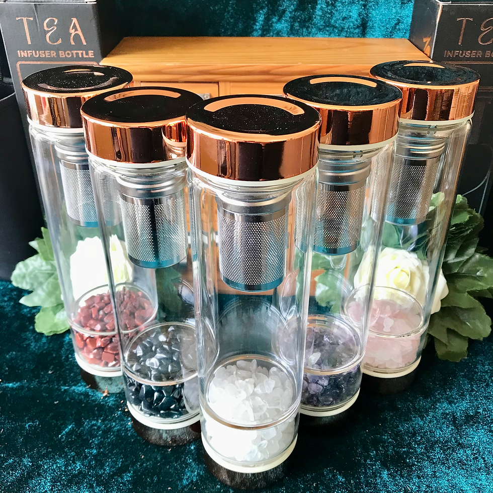 Thumbnail: Rose Quartz  - Crystal Glass Tea Infuser Bottle - Rose Gold