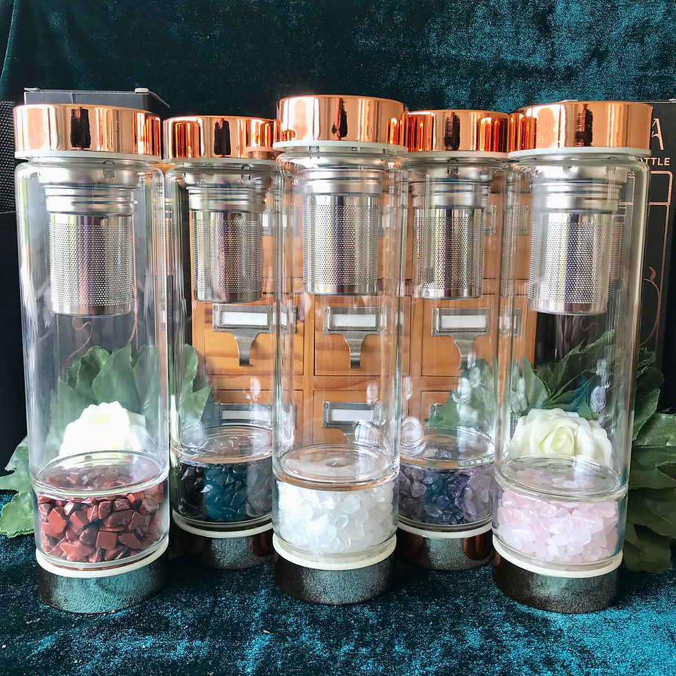 Thumbnail: Rose Quartz  - Crystal Glass Tea Infuser Bottle - Rose Gold