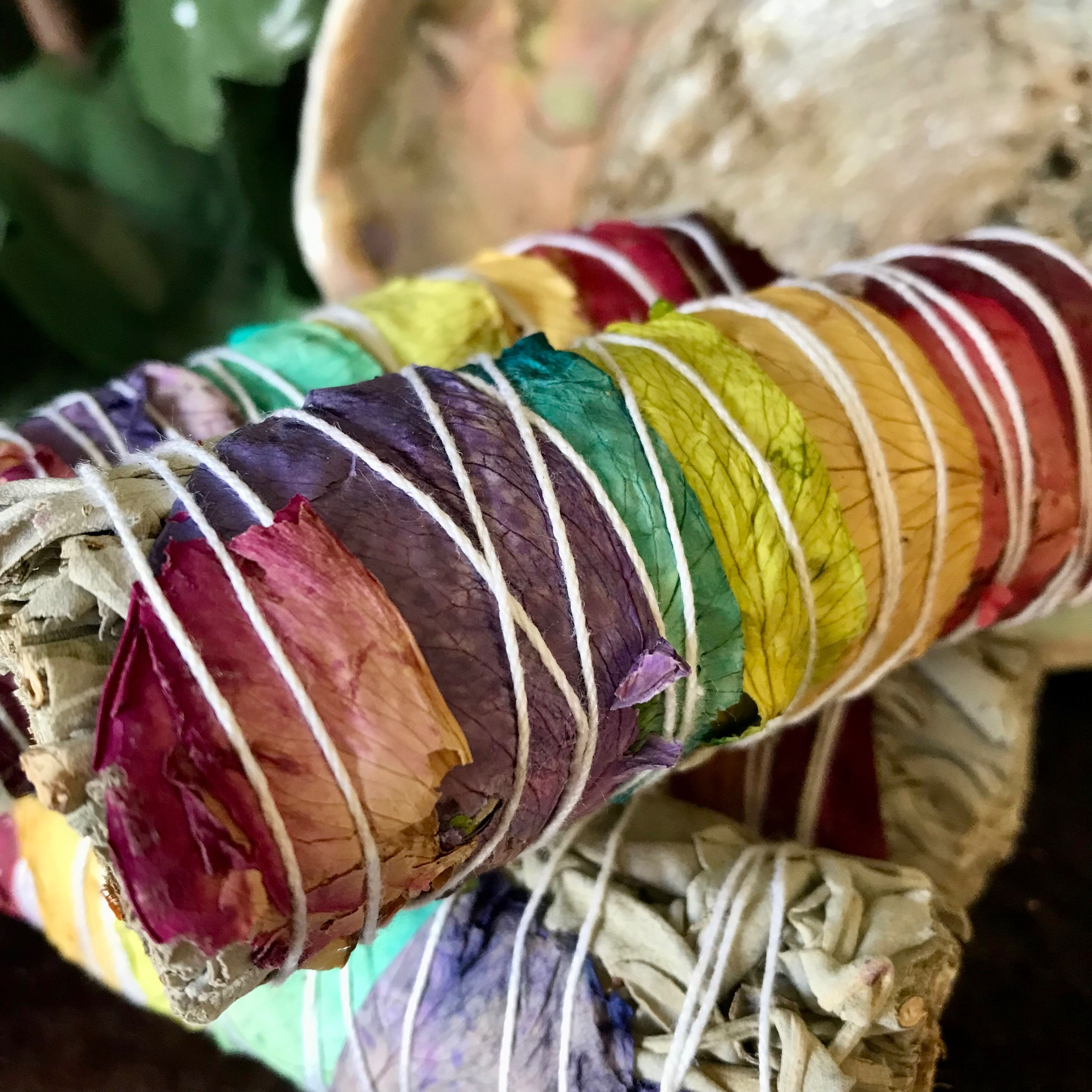 White Sage & Multi Coloured Rose Petals Smudge Stick