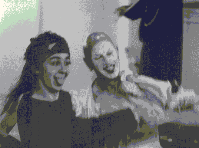 Having fun backstage during a student rehearsal.