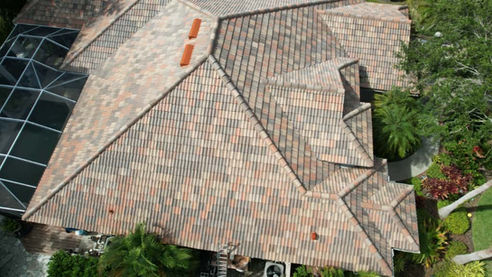 Aerial view of residential tiled roof