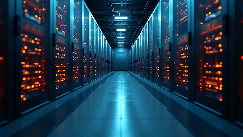 High angle view of a modern data center with glowing servers