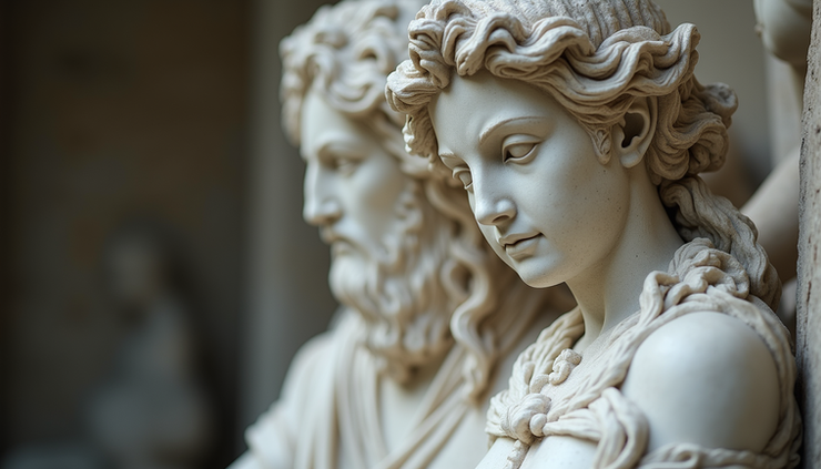 Close-up view of a detailed marble statue showcasing fine craftsmanship