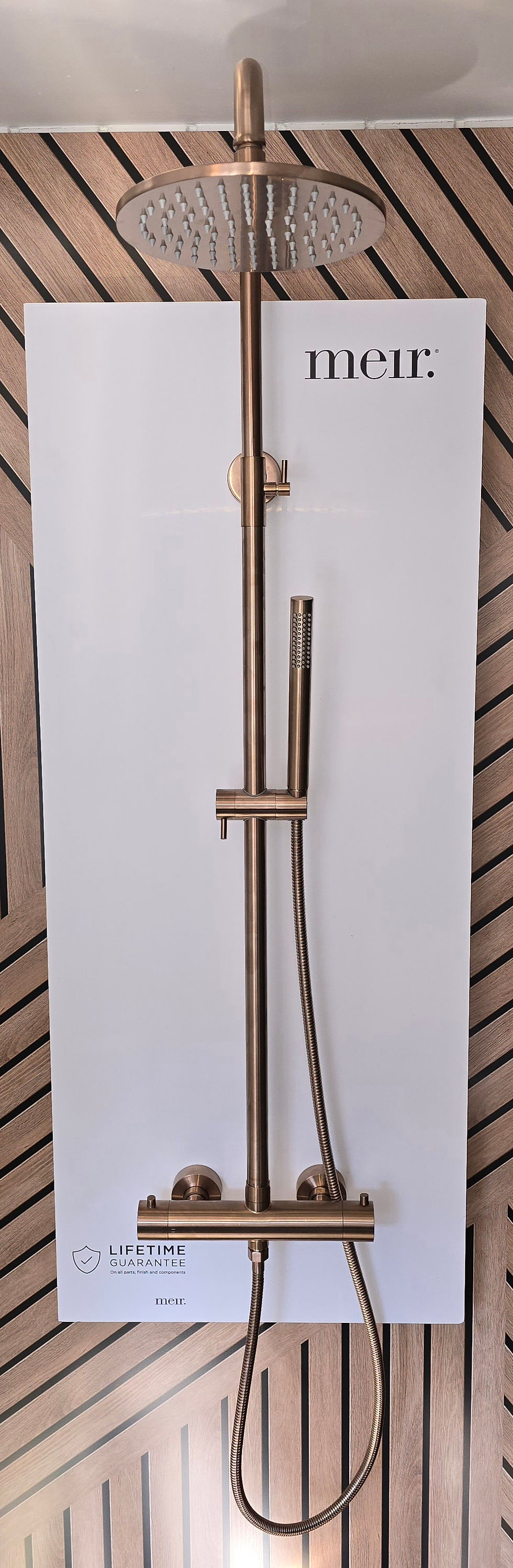Thumbnail: Meir Exposed Thermostatic Valve with overhead fixed head and shower hose & head