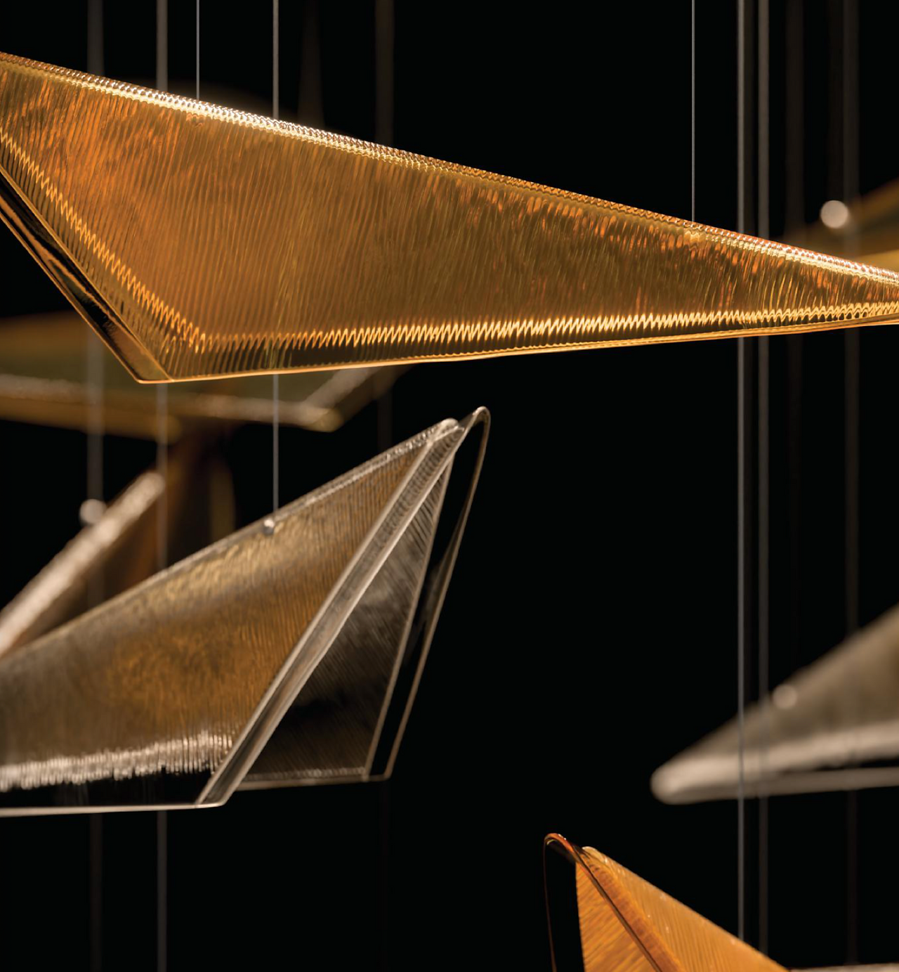 volo Modern geometric glass pendant light in amber tone, ideal for residential dining room