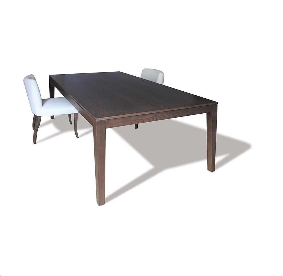 concept timber wood dining table with tapered legs and shadow line detail shown with the concept dining chairs