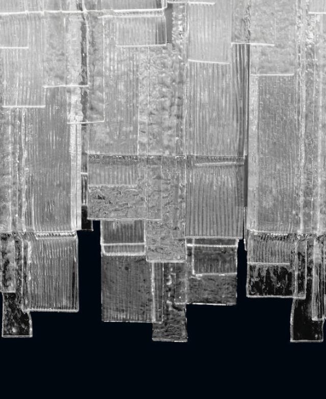 arpeggio layered studio glass in clear linear and hammered glass effects