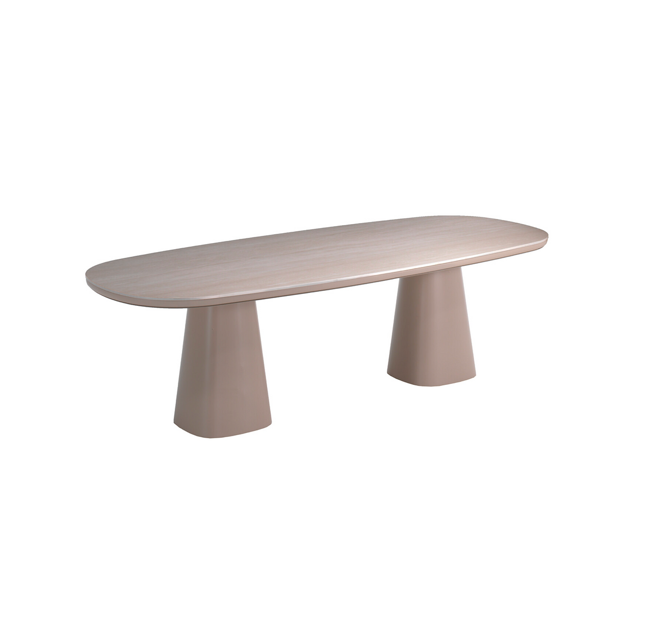 oval aluminium based outdoor or indoor table with ceramic top in white and two pedestal legs