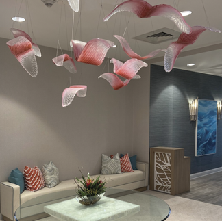 bespoke drop lighting installation pink art glass